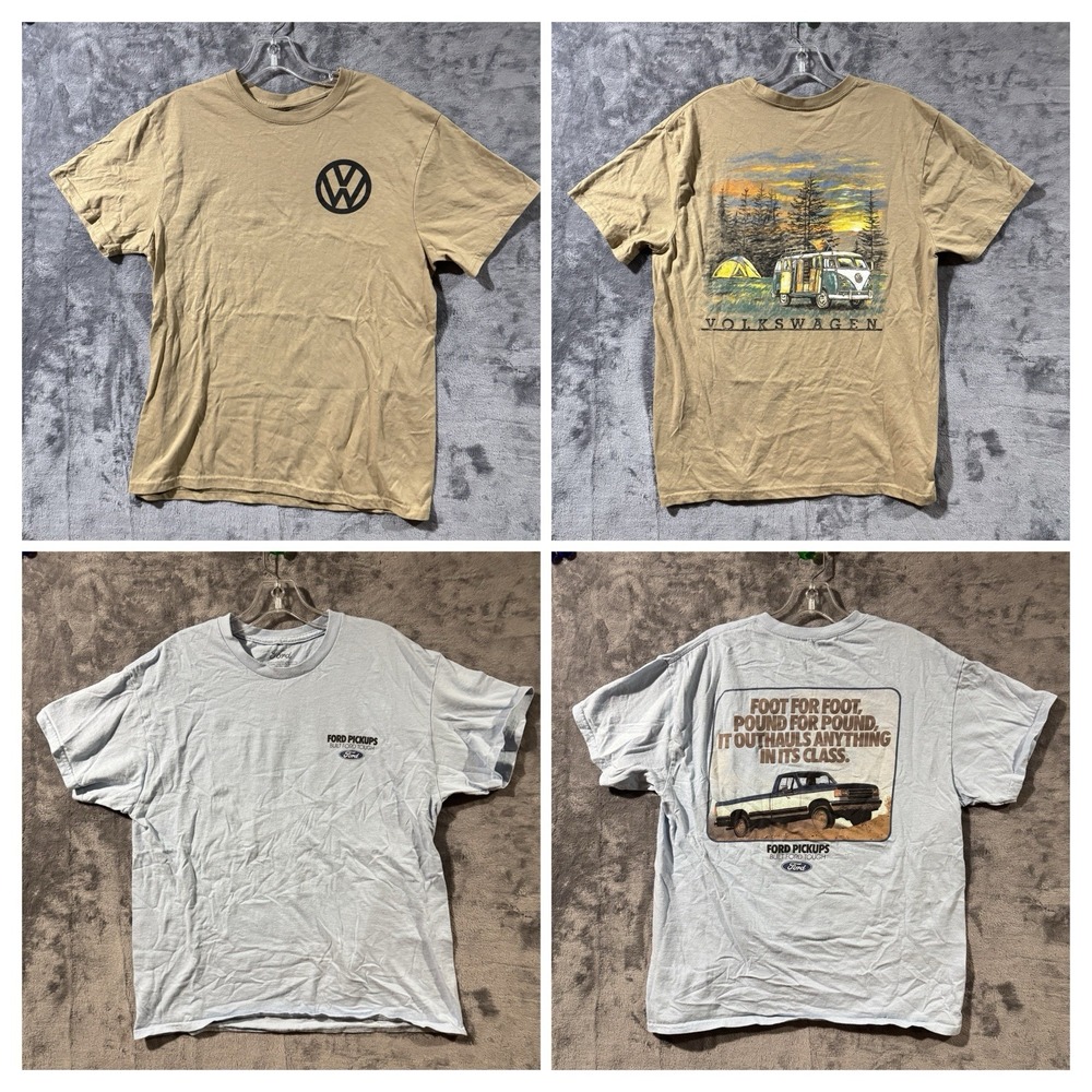 Lot (2) Ford PickUps Volkswagen T-Shirts Graphic Print Short Sleeve Men's Large